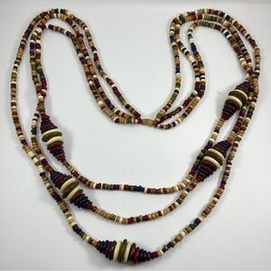 Boho Unique Bold Chunky Multi Layered Wood Beaded Necklace Statement Sustainable